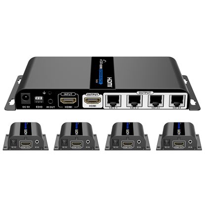 Picture of LENKENG 1-In-4-Out 1080P HDMI Extender. 1x HDMI in, 1x HDMI out,