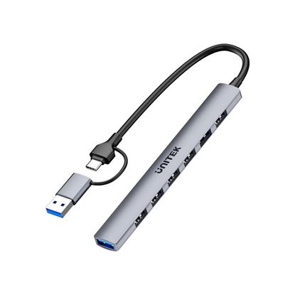 Picture of UNITEK 7-in-1 USB Multi-port Super Slim Hub with USB-C & A Connectors.