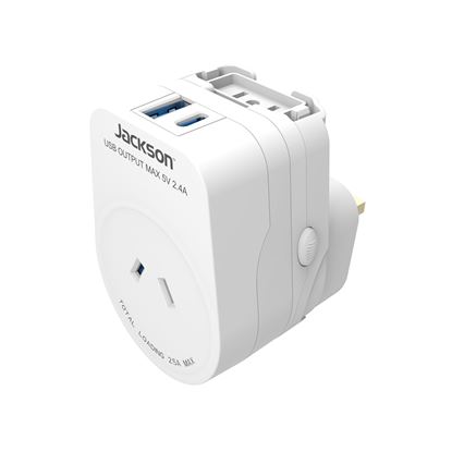 Picture of JACKSON Outbound Travel Adaptor with USB-A/C. Converts 2-Pin NZ/AUS