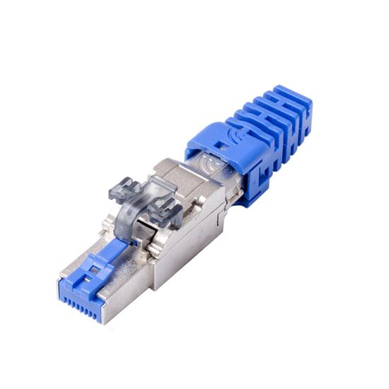 Picture of DYNAMIX RJ45 STP Cat6A 10G Tooless Flexible Plug. Works with both