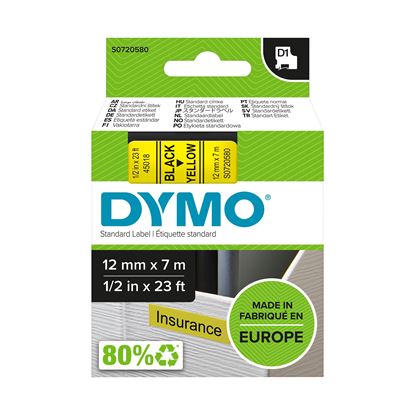 Picture of DYMO Genuine D1 Label Cassette Tape 12mm x 7M, Black on Yellow