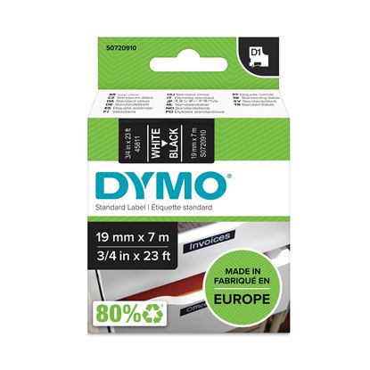 Picture of DYMO Genuine D1 Label Cassette Tape 19mm x 7M,  White on Black