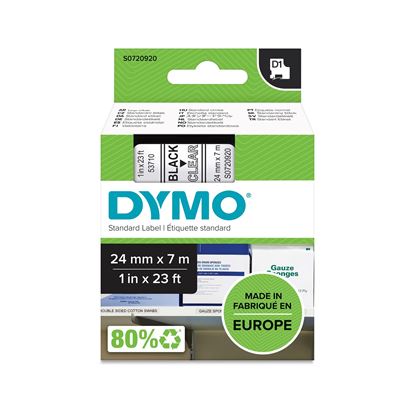 Picture of DYMO Genuine D1 Label Cassette Tape 24mm x 7M,  Black on Clear