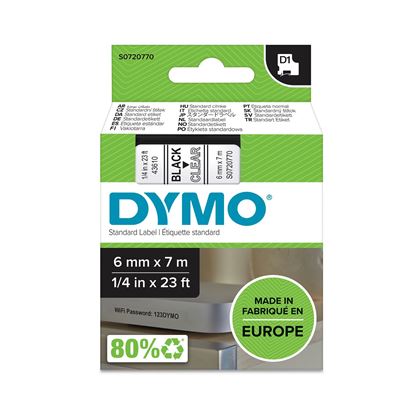 Picture of DYMO Genuine D1 Label Cassette Tape 6mm x 7M, Black on Clear
