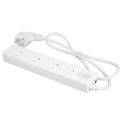 Picture of DYNAMIX 4-Way Powerboard. 2x ports are double spaced. 0.9m Power cord.