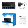 Picture of CUDY 5-Port Gigabit Unmanaged Desktop Switch in Plastic Case.