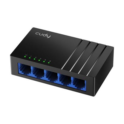 Picture of CUDY 5-Port Gigabit Unmanaged Desktop Switch in Plastic Case.
