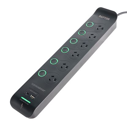Picture of Raptor Individually Switched 6 Way Surge Protected Powerboard