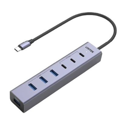 Picture of UNITEK 7-in-1 Multi-Port Hub with USB-C Connector. Includes 4x USB-A