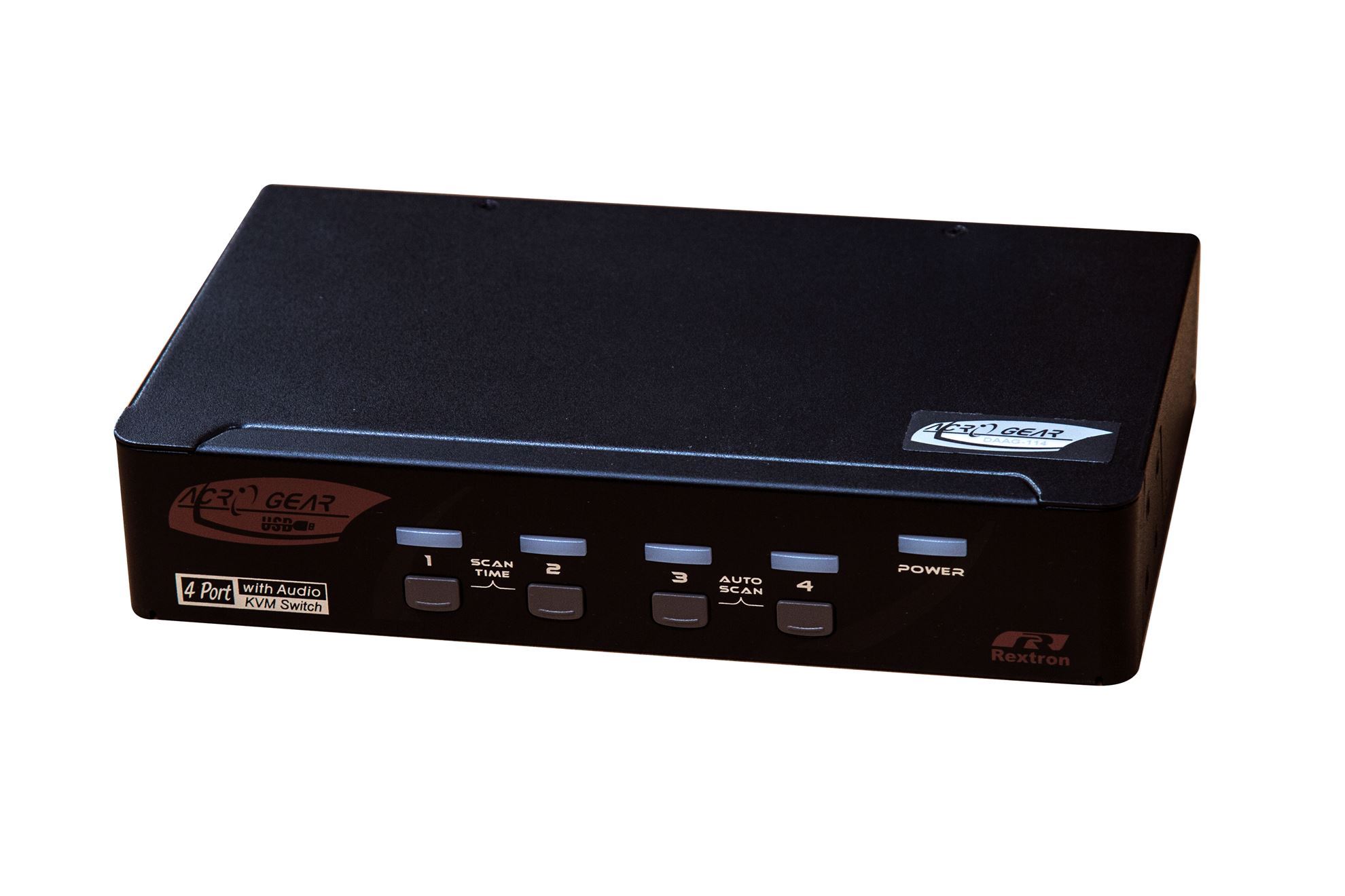 REXTRON 4 Port DVI/USB KVM with Audio, Black Colour.
